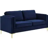 Kaiya Sofa in Midnight Blue Performance Velvet & Gold Metal Legs