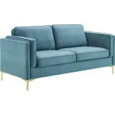 Kaiya Sofa in Sea Blue Performance Velvet & Gold Metal Legs