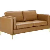 Kaiya Sofa in Tan Vegan Leather & Gold Metal Legs