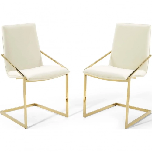 Pitch Dining Arm Chair in Ivory Velvet & Gold (Set of 2)