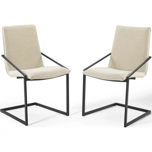 Pitch Dining Arm Chair in Beige Fabric & Black (Set of 2)