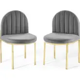 Isla Dining Chair in Channel Tufted Gray Velvet & Gold (Set of 2)