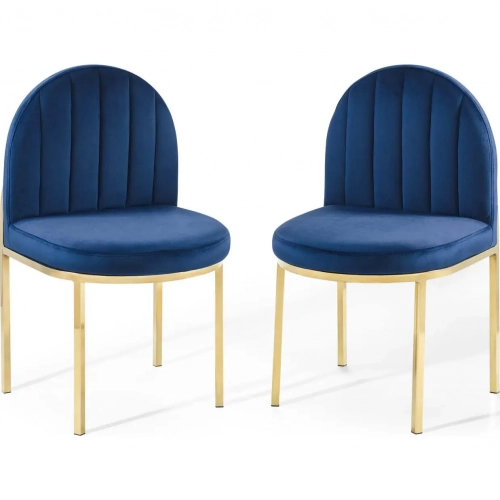 Isla Dining Chair in Channel Tufted Navy Velvet & Gold (Set of 2)