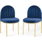 Isla Dining Chair in Channel Tufted Navy Velvet & Gold (Set of 2)