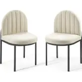 Isla Dining Chair in Channel Tufted Beige Fabric & Black (Set of 2)