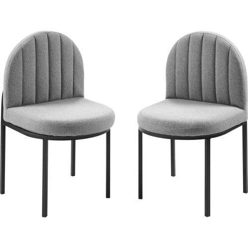 Isla Dining Chair in Channel Tufted Light Gray Fabric & Black (Set of 2)