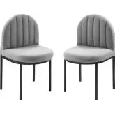 Isla Dining Chair in Channel Tufted Light Gray Fabric & Black (Set of 2)