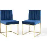 Carriage Dining Chair in Channel Tufted Navy Blue Velvet (Set of 2)