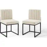 Carriage Dining Chair in Channel Tufted Beige Fabric & Black (Set of 2)