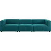 Bartlett 3 Piece Sofa in Channel Tufted Teal Fabric