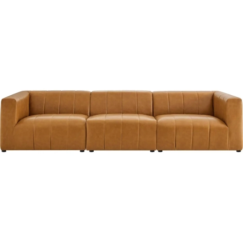 Bartlett 3 Piece Sofa in Channel Tufted Tan Vegan Leather