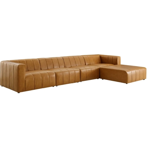 Bartlett 5 Piece Sectional Sofa in Channel Tufted Tan Vegan Leather