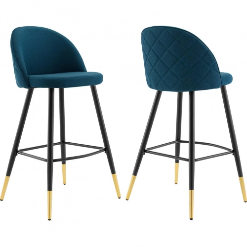 Cordial Bar Stool in Azure Blue Fabric & Black Metal (Set of 2)