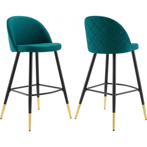 Cordial Bar Stool in Teal Fabric & Black Metal (Set of 2)