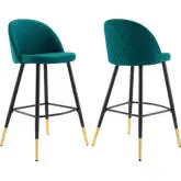 Cordial Bar Stool in Teal Fabric & Black Metal (Set of 2)