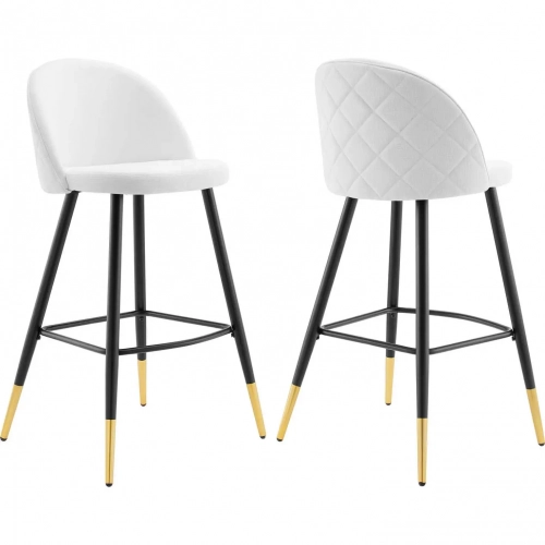 Cordial Bar Stool in White Fabric & Black Metal (Set of 2)