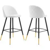 Cordial Bar Stool in White Fabric & Black Metal (Set of 2)