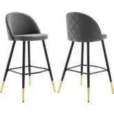 Cordial Bar Stool in Gray Performance Velvet & Black Metal (Set of 2)