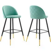 Cordial Bar Stool in Mint Performance Velvet & Black Metal (Set of 2)