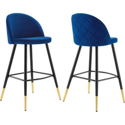 Cordial Bar Stool in Navy Blue Performance Velvet & Black Metal (Set of 2)