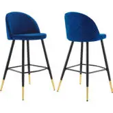 Cordial Bar Stool in Navy Blue Performance Velvet & Black Metal (Set of 2)