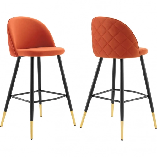 Cordial Bar Stool in Orange Performance Velvet & Black Metal (Set of 2)