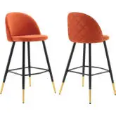 Cordial Bar Stool in Orange Performance Velvet & Black Metal (Set of 2)