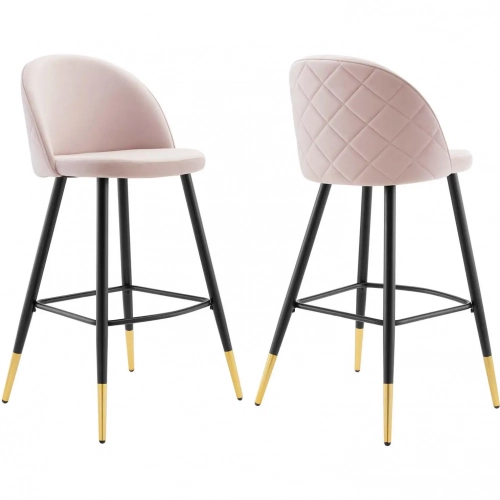 Cordial Bar Stool in Pink Performance Velvet & Black Metal (Set of 2)