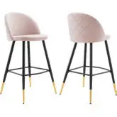 Cordial Bar Stool in Pink Performance Velvet & Black Metal (Set of 2)