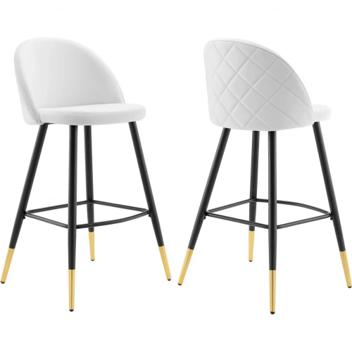 Cordial Bar Stool in White Performance Velvet & Black Metal (Set of 2)