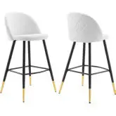 Cordial Bar Stool in White Performance Velvet & Black Metal (Set of 2)