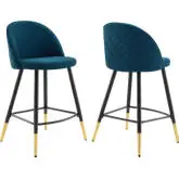 Cordial Counter Stool in Azure Blue Fabric & Black Metal (Set of 2)