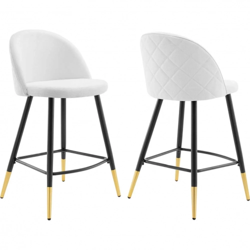 Cordial Counter Stool in White Fabric & Black Metal (Set of 2)