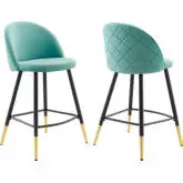 Cordial Counter Stool in Mint Performance Velvet & Black Metal (Set of 2)