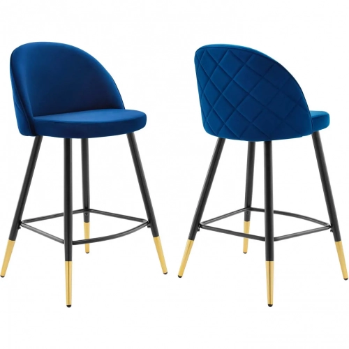 Cordial Counter Stool in Navy Blue Performance Velvet & Black Metal (Set of 2)