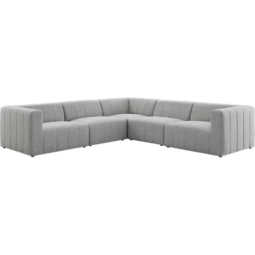 Bartlett 5 Piece Sectional Sofa in Channel Tufted Light Gray Fabric