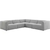 Bartlett 5 Piece Sectional Sofa in Channel Tufted Light Gray Fabric