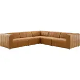 Bartlett 5 Piece Sectional Sofa in Channel Tufted Tan Vegan Leather