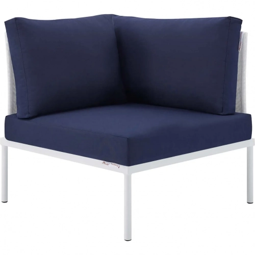 Harmony Outdoor Corner Chair in White Mesh & Navy Fabric