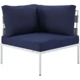 Harmony Outdoor Corner Chair in Gray Weave & Navy Sunbrella &reg;