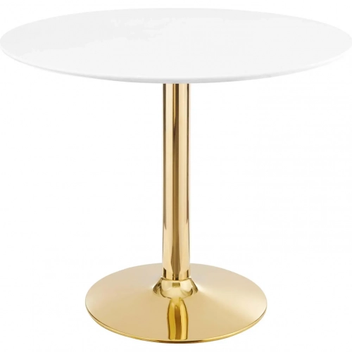 Verne 35" Dining Table in White & Chrome Gold