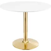 Verne 35" Dining Table in White & Chrome Gold