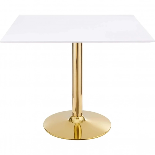 Verne 35" Square Dining Table in White & Chrome Gold