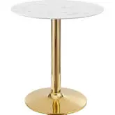 Verne 28" Dining Table in White Marble & Chrome Gold