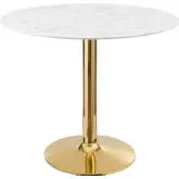 Verne 35" Dining Table in White Marble & Chrome Gold