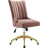 Empower Office Chair in Channel Tufted Dusty Rose Velvet & Gold Legs