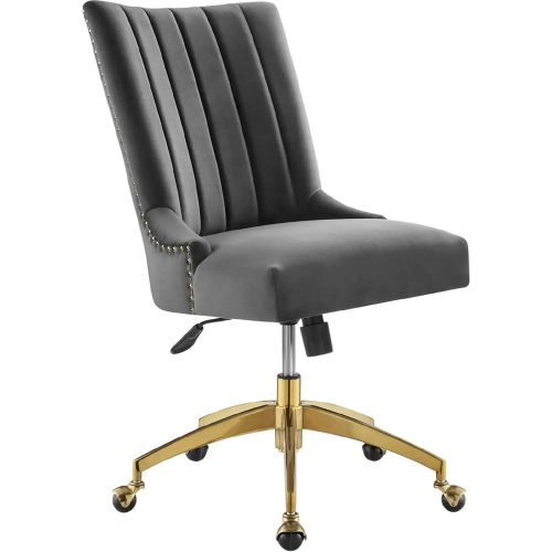 Empower Office Chair in Channel Tufted Gray Velvet & Gold Legs