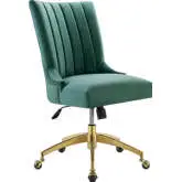 Empower Office Chair in Channel Tufted Teal Velvet & Gold Legs