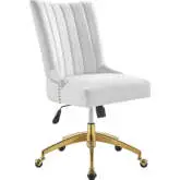 Empower Office Chair in Channel Tufted White Velvet & Gold Legs