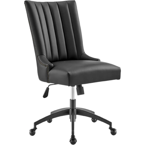 Empower Office Chair in Channel Tufted Black Vegan Leather & Black Legs